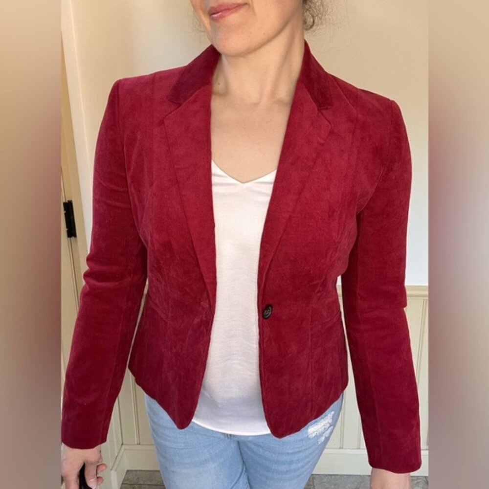 Brooks Brothers 346 Corduroy Blazer Red Fitted Buttoned Floral Lined Womens Sz 4 - Picture 3 of 11
